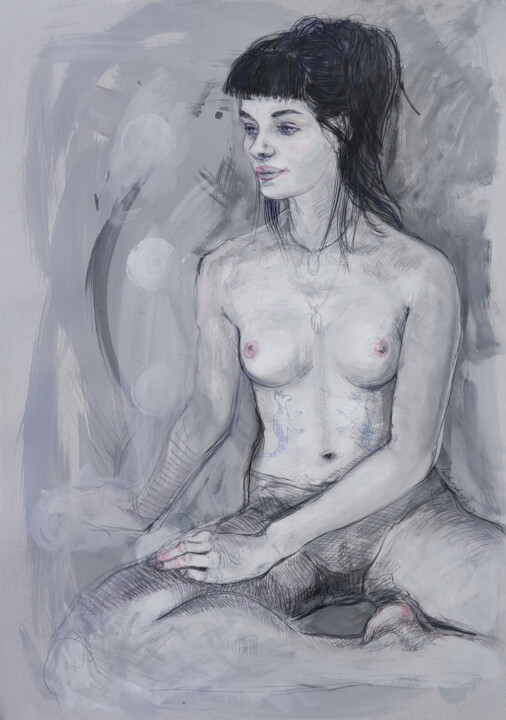 Rysunek zatytułowany „Evelina posing” autorstwa Natalie Levkovska, Oryginalna praca, Tempera