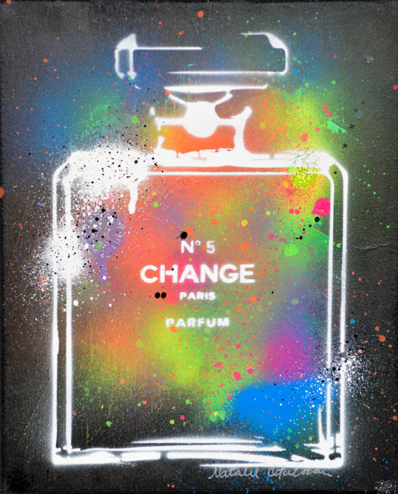 Malarstwo zatytułowany „Chanel Change NEON…” autorstwa Natalie Otalora, Oryginalna praca, Akryl Zamontowany na Drewniana ram…