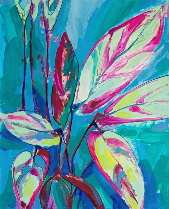 Painting titled "Crazy Leaves" by Nataliia Belozerova, Original Artwork, Acrylic