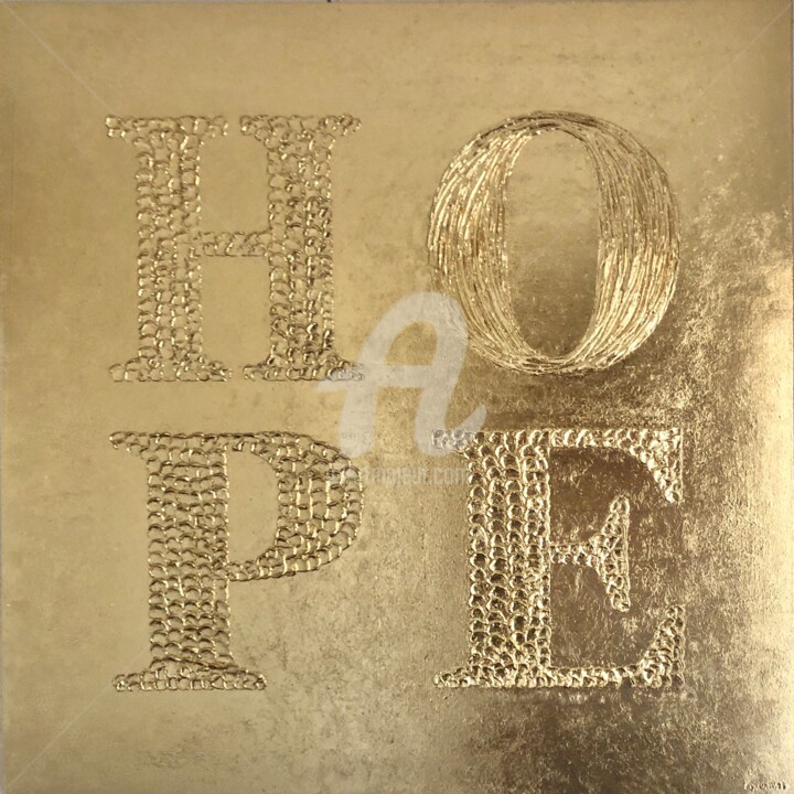Bir odada göster Sanat eseri: „Hope in Gold “ - 3d gold textured Pop Art inspired by Rober