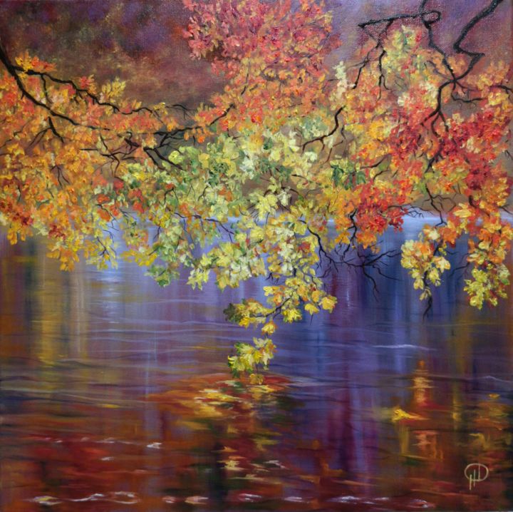Pintura titulada "Reflection of autumn" por Natalie Demina, Obra de arte original, Oleo Montado en Bastidor de camilla de ma…