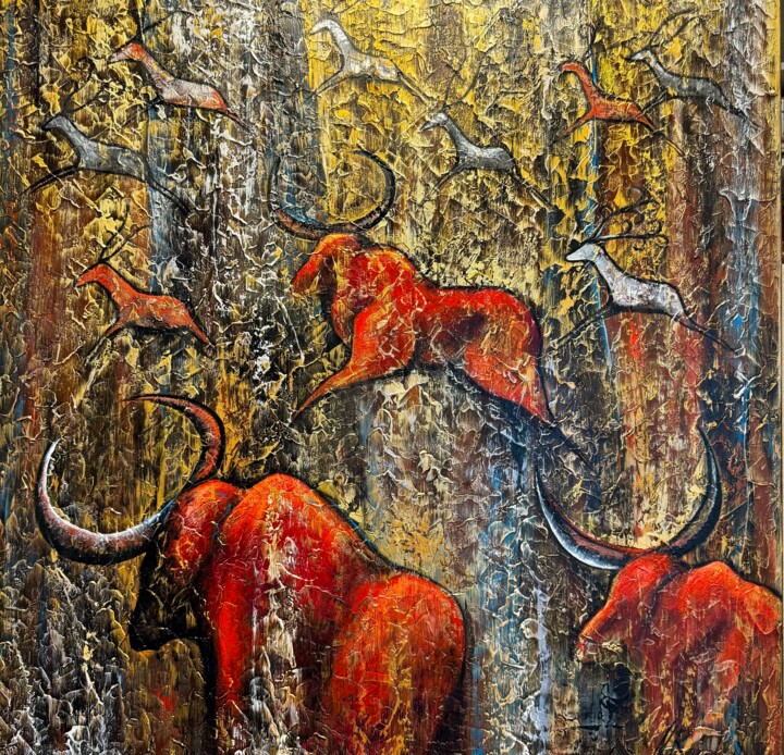 Malerei mit dem Titel "Painting with bulls…" von Nataliya Rozhdestvenskaya, Original-Kunstwerk, Acryl