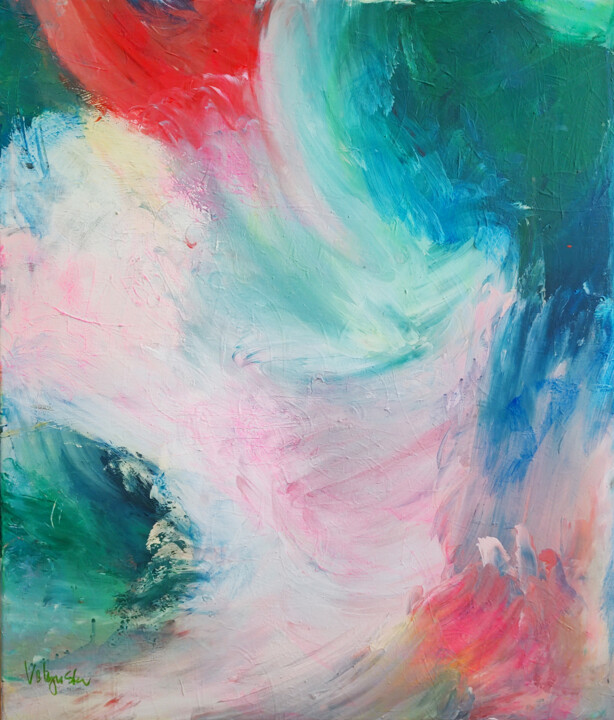 Painting titled "Pink Waves Acrylic…" by Natalya Volynska, Original Artwork, Acrylic Mounted on Wood Stretcher frame