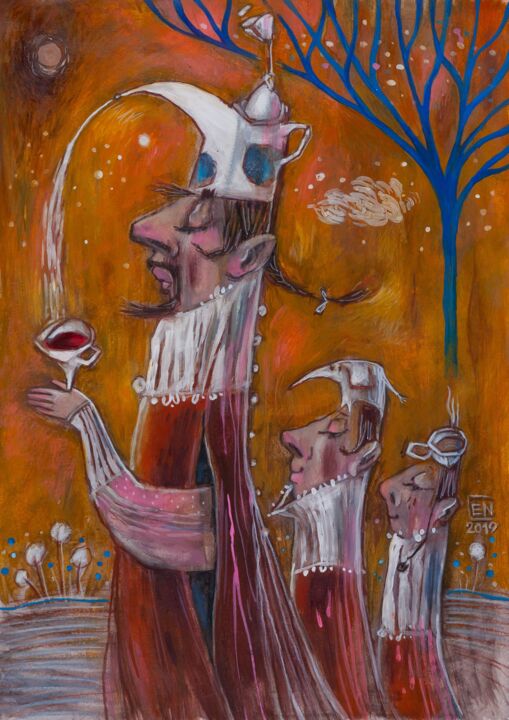 Peinture intitulée "Tea Ceremony" par Natasha Ermolaeva, Œuvre d'art originale, Crayon