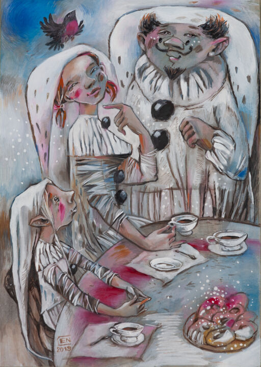 Disegno intitolato "Tea Party" da Natasha Ermolaeva, Opera d'arte originale, Acquarello