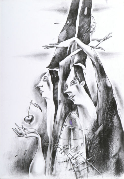 Dibujo titulada "Apple Tree" por Natasha Ermolaeva, Obra de arte original, Grafito
