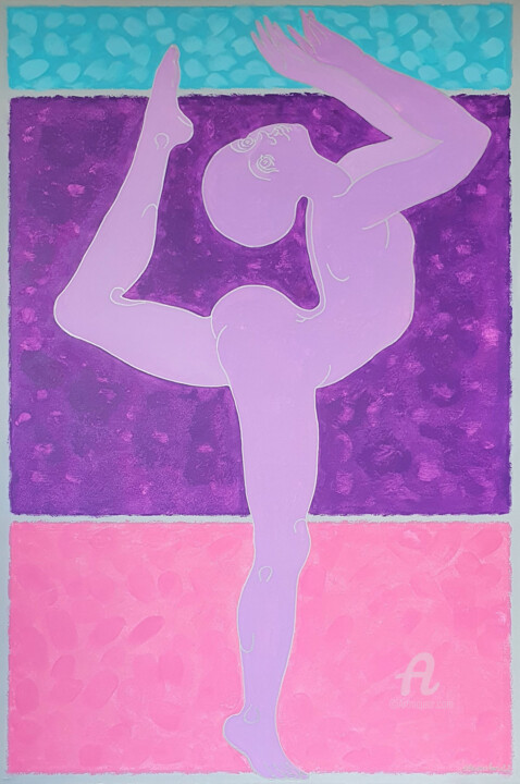 Painting titled "Purple Blossom Yoga" by Nata Shemshur, Original Artwork, Acrylic