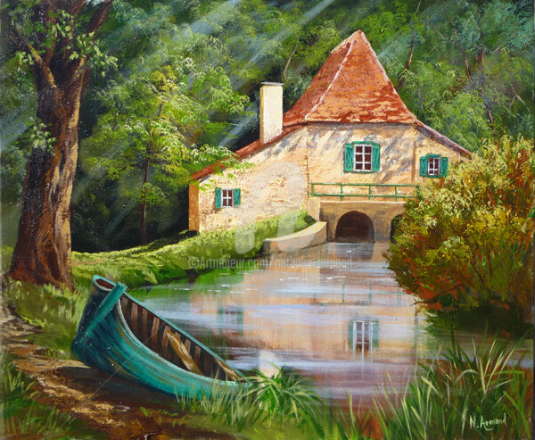 Peinture intitulée "Le moulin de Morlan…" par Nathalie Armand, Œuvre d'art originale, Huile