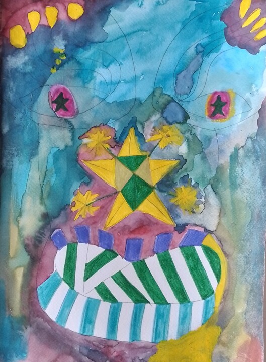 Drawing titled "Les étoiles dans se…" by Nathalie Jasseny, Original Artwork, Watercolor