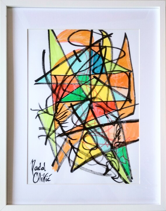 Σχέδιο με τίτλο "OEUVRE UNIQUE "MOND…" από Nathalie Nadal-Olivié, Αυθεντικά έργα τέχνης, Μαρκαδόρος Τοποθετήθηκε στο Ξύλινο…