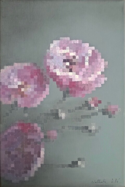 Malarstwo zatytułowany „14- Pixels flowers” autorstwa Nathalie Si Pié, Oryginalna praca, Akryl