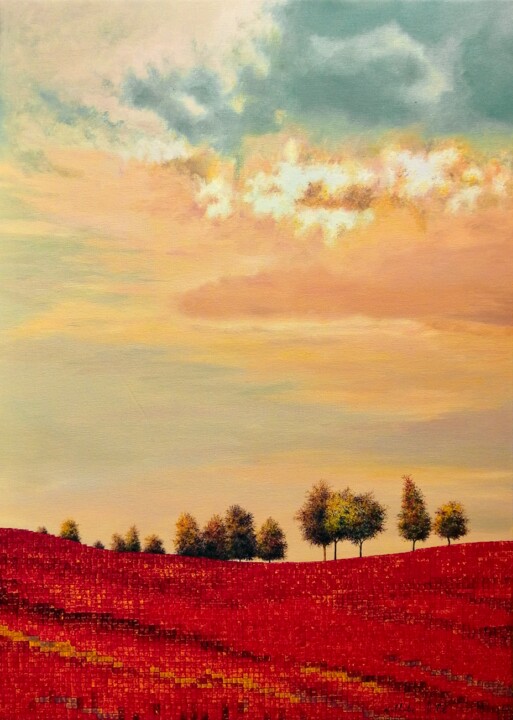 Peinture intitulée "Field of poppies/Ch…" par Nathalie Si Pié, Œuvre d'art originale, Huile Monté sur Châssis en bois