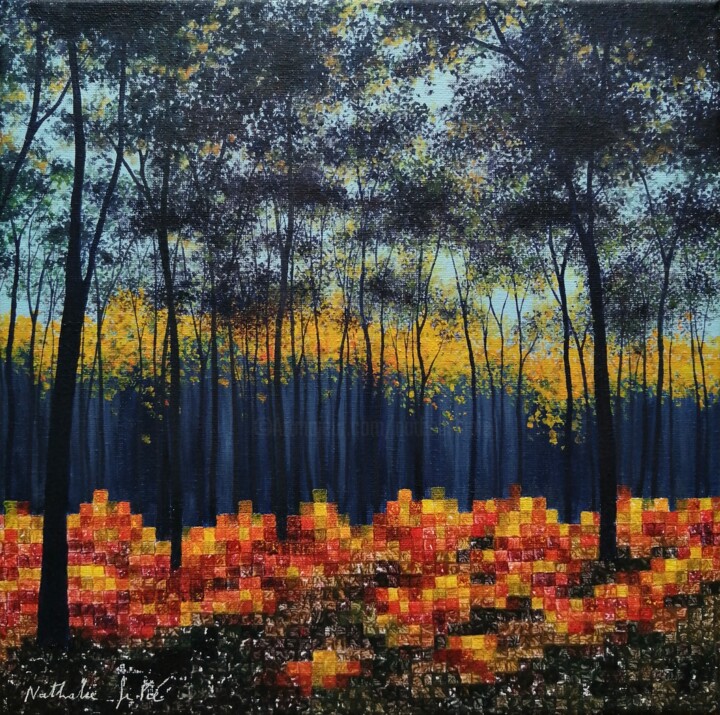 제목이 "Pines forest/Forêt…"인 미술작품 Nathalie Si Pié로, 원작, 기름 나무 들것 프레임에 장착됨