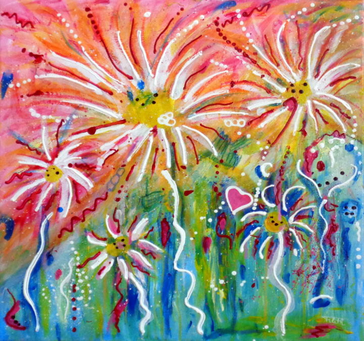 Feu D Artifice Floral Painting By Nathalie Bueri Artmajeur