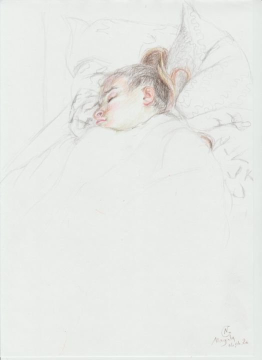 Dessin intitulée "le sommeil" par Nathalie Gautier, Œuvre d'art originale, Crayon