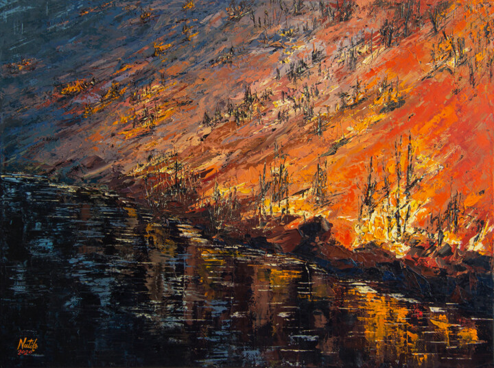 Pintura titulada "Burning slope" por Natiko, Obra de arte original, Oleo Montado en Bastidor de camilla de madera