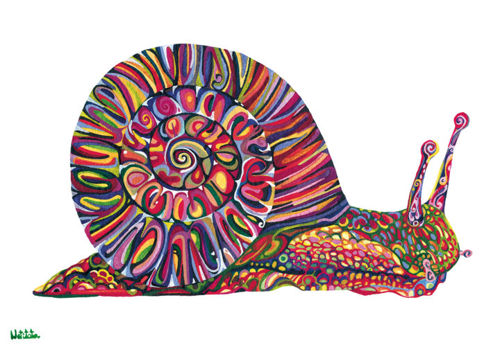 Painting titled "Snail" by Natitota, Original Artwork, Watercolor