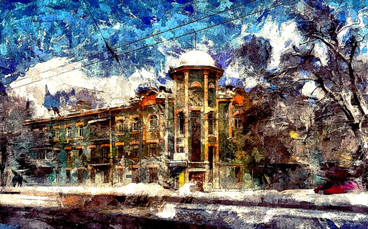 Digital Arts titled "Cityscape building" by Oksa Ok, Original Artwork, Digital Painting