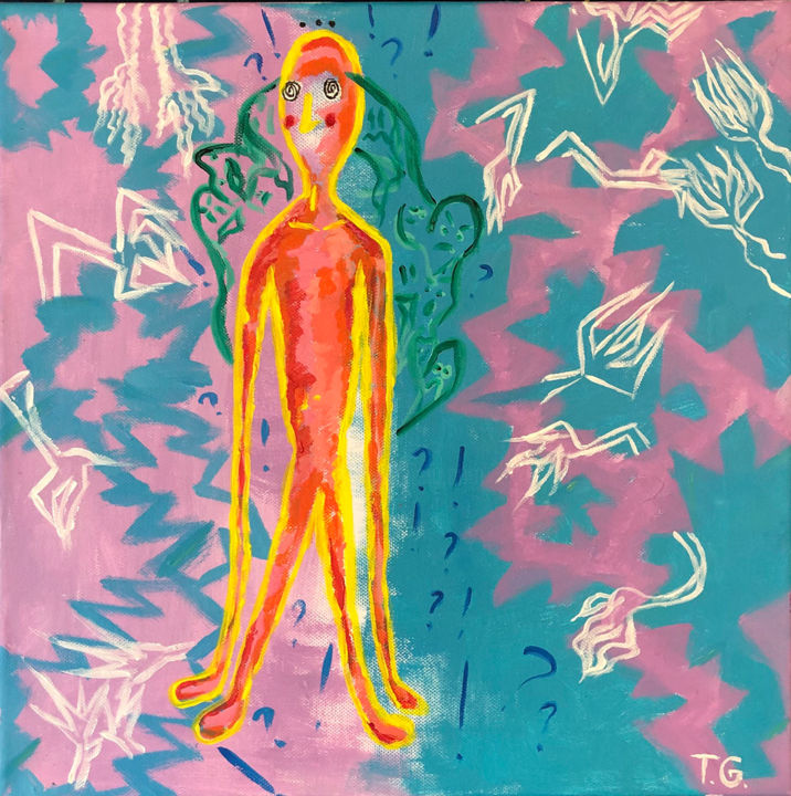 Картина под названием "strange person with…" - Mary Grief, Подлинное произведение искусства, Акрил Установлен на Деревянная…