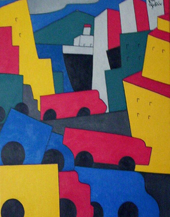 Schilderij getiteld "Paisaje urbano III.…" door Nelson San Julián, Origineel Kunstwerk, Olie