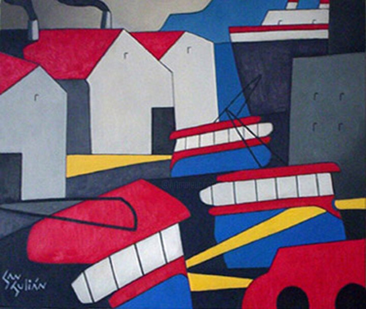 Schilderij getiteld "Paisaje urbano Vjpg" door Nelson San Julián, Origineel Kunstwerk, Olie