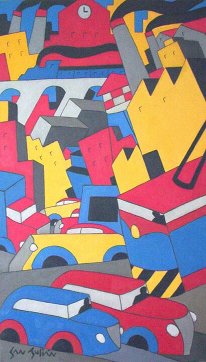 Schilderij getiteld "Paisaje urbano VI.j…" door Nelson San Julián, Origineel Kunstwerk, Olie