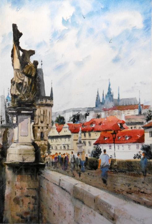 Malerei mit dem Titel "Visiting Charles Br…" von Nenad Kojić, Original-Kunstwerk, Aquarell