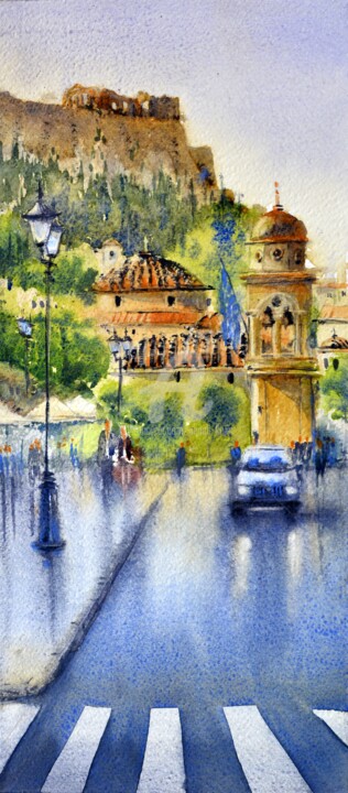 Картина под названием "Sun after rain Athe…" - Nenad Kojić, Подлинное произведение искусства, Акварель