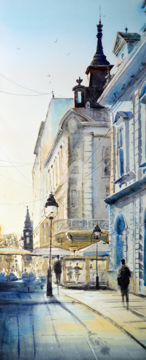 Schilderij getiteld "Sunny day at corner…" door Nenad Kojić, Origineel Kunstwerk, Aquarel