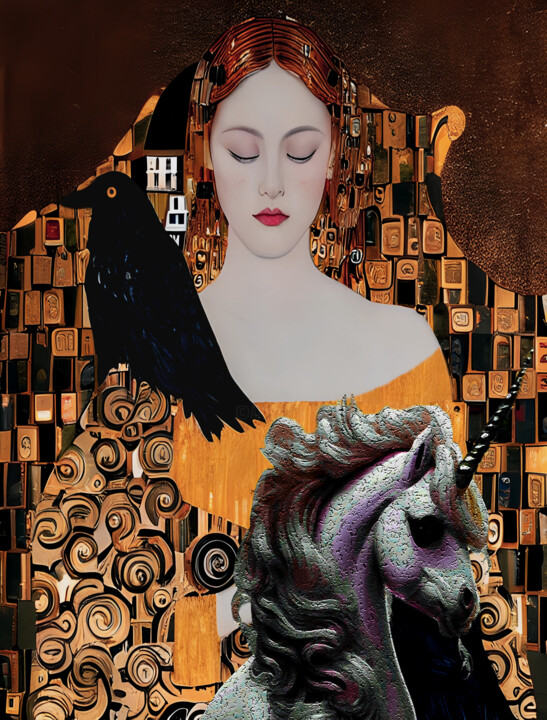 Цифровое искусство под названием "Red Lady and Unicorn" - Nilson Eric Gonzalez Castro, Подлинное произведение искусства, Циф…