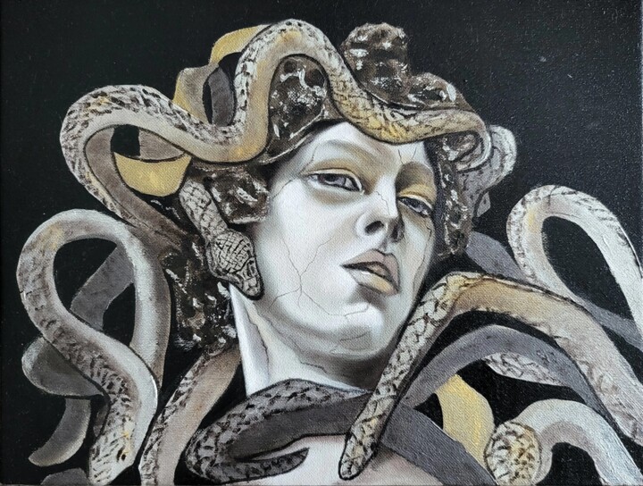 Painting titled "Mesmerizing Medusa" by Nersel Muehlen, Original Artwork, Oil