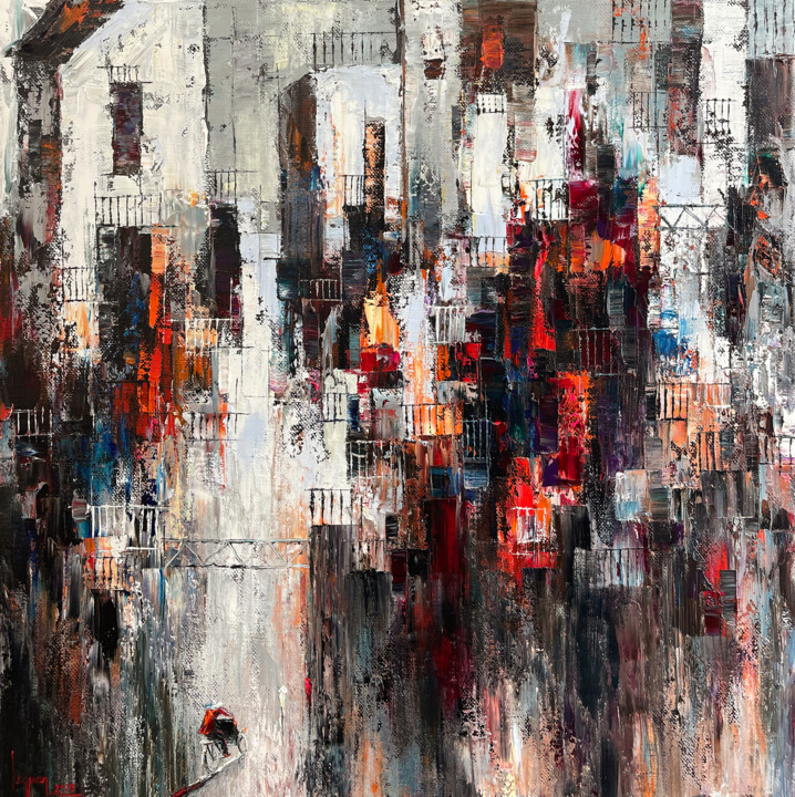 Peinture intitulée "Old street" par Ngoc Quan Le, Œuvre d'art originale, Huile