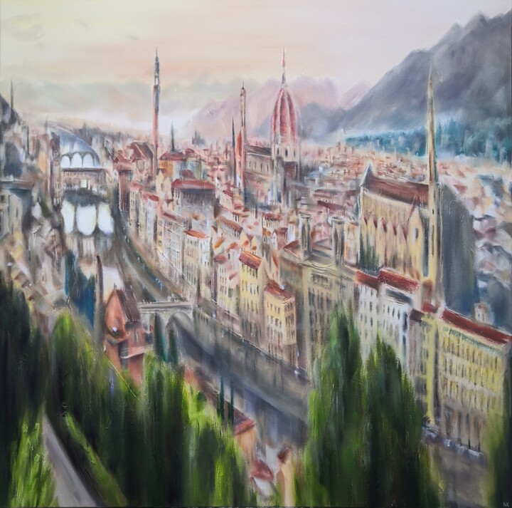 "Florence Aerial View" başlıklı Tablo Nick Pike tarafından, Orijinal sanat, Petrol