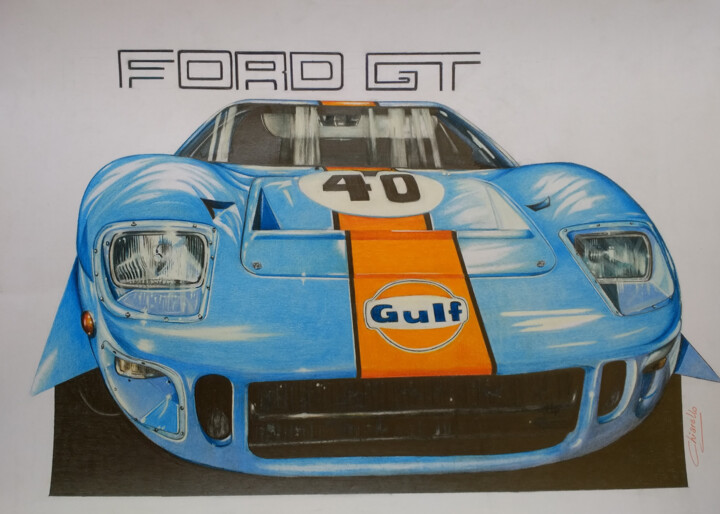 Pintura intitulada "FORD GT 40 GULF" por Nicky Chiarello, Obras de arte originais, Lápis
