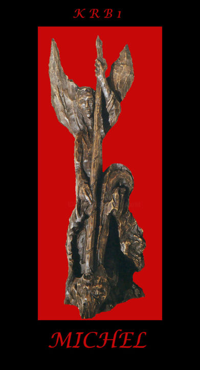 Skulptur mit dem Titel "Saint Michel" von Nicolas Bouriot (KRB1), Original-Kunstwerk, Holz
