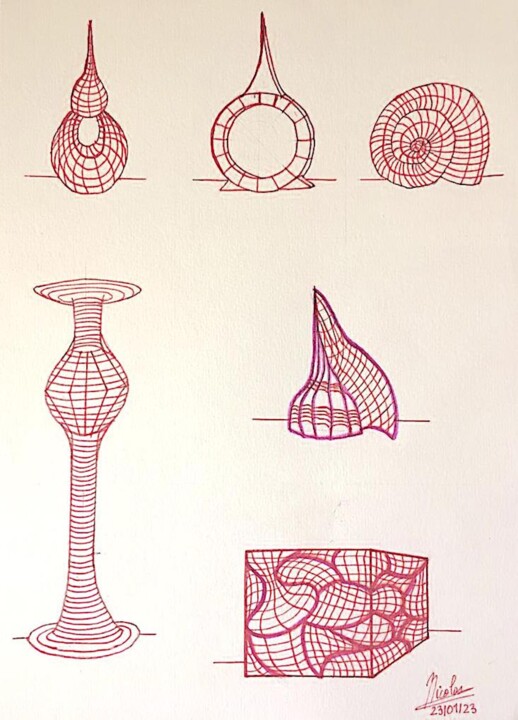 Desenho intitulada "Futuristic Towers 2" por Nicolas Chammat, Obras de arte originais, Marcador