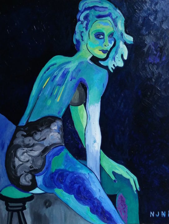 Schilderij getiteld "Jeune femme sensuel…" door Njn, Origineel Kunstwerk