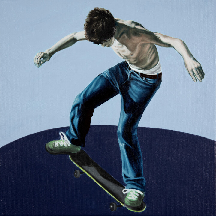 Malarstwo zatytułowany „Skate V” autorstwa Nicolas Maureau, Oryginalna praca, Olej Zamontowany na Drewniana rama noszy