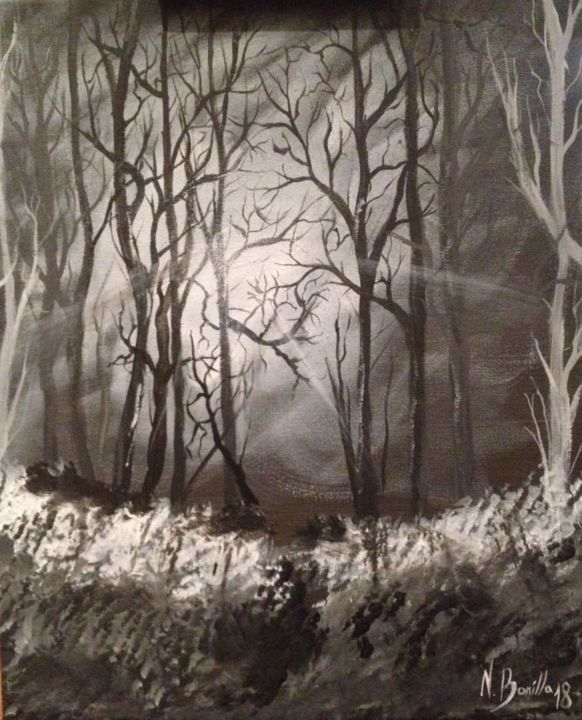 Peinture la forêt Noir et Blanc peindre sur toile Acrylique 