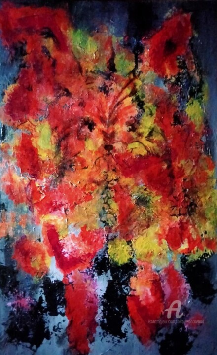 Картина под названием "The red dog" - Nicole Bachelard, Подлинное произведение искусства, Акрил Установлен на Деревянная рам…