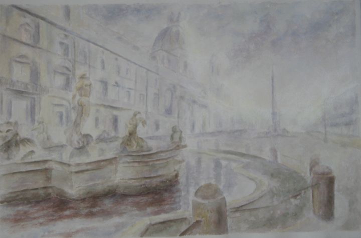 Painting titled "Piazza Navona - Acq…" by Nicole Serres, Original Artwork