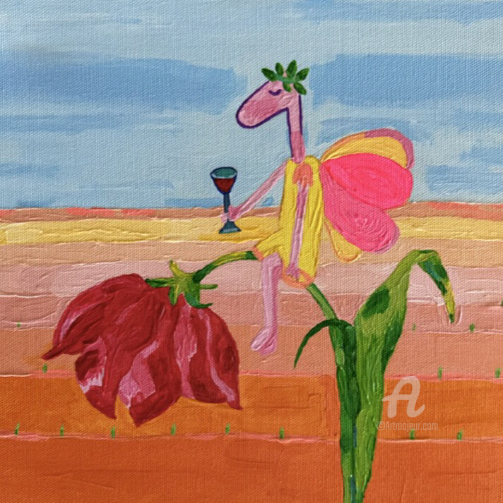 Painting titled "MUST BE FLOWER" by Nida Acun, Original Artwork, Acrylic Mounted on Wood Stretcher frame