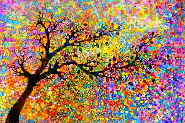 제목이 "MODERN COLORFUL TRE…"인 미술작품 Nik Tod로, 원작, 아크릴 나무 들것 프레임에 장착됨