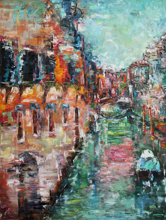 Malerei mit dem Titel "Abstract Venice, It…" von Nika Mayer, Original-Kunstwerk, Öl