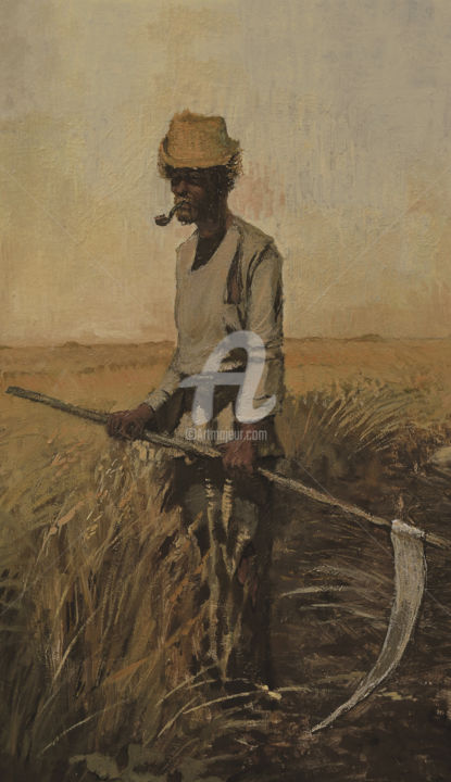 Painting titled "Mower" by Nik Ableev, Original Artwork, Oil