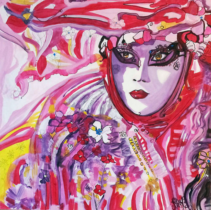 Peinture intitulée "Mascarade" par Nikky, Œuvre d'art originale, Acrylique