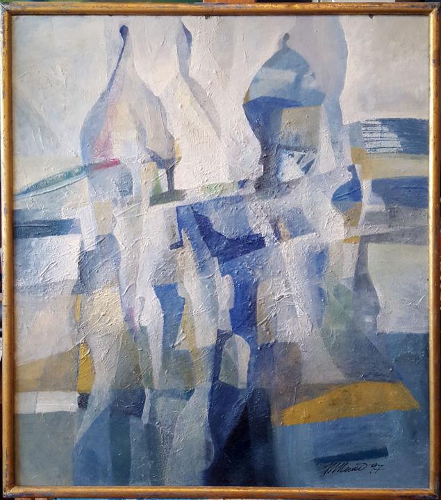 Pittura intitolato "white on the blue g…" da Nikolai Taidakov, Opera d'arte originale, Olio