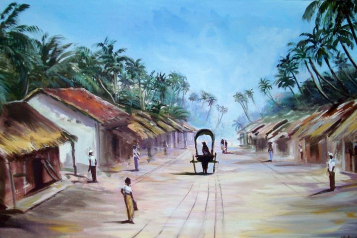 Painting titled "Guard of Honor" by Nilantha Vidanarachchi, Original Artwork, Oil Mounted on Wood Stretcher frame