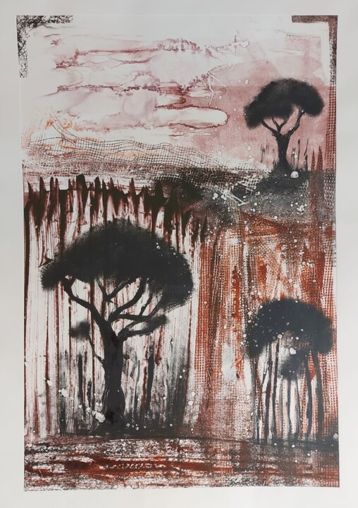 Printmaking titled "Yığıntılar | 35x50" by Nimet Rabia Dükmen, Original Artwork, Monotype