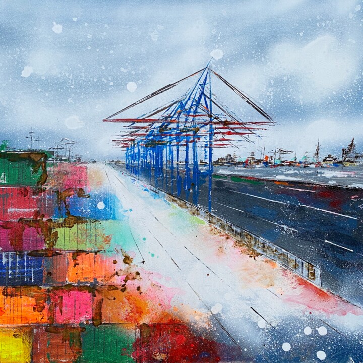 Painting titled "Dock No 6" by Nina Groth, Original Artwork, Acrylic